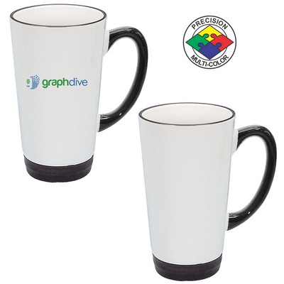 16 Oz. White/Black Cafe Latte Mug - Dishwasher Resistant - Precision Spot Color