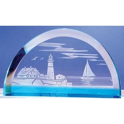 Blue Scene Crystal Paperweight w/ Blue Accent