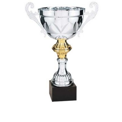 8" Silver Plated Aluminum Cup Trophy w/Solid Marble Base