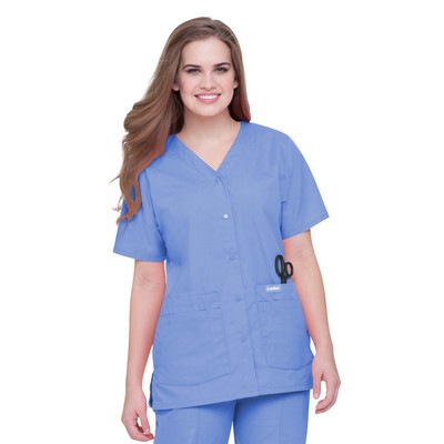 Landau® Essentials Women's V-Neck Snap-Front Scrub Top