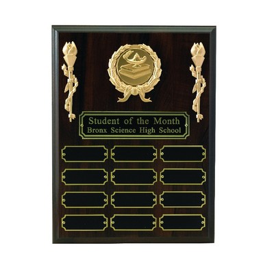 Perpetual Walnut Plaque w/24 Black Plates Takes 2" Medallion Insert (10"x15")