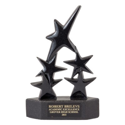 8-3/8" Cast Black Stone 5-Star Trophy w/Black Engraving Plate