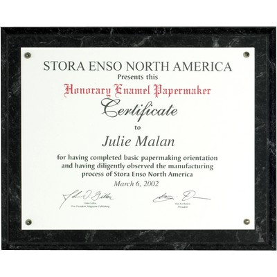 Marbled Black Award Plaque-Certificate Presenter Kit-8.5x11" Doc