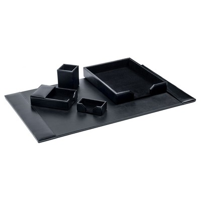 Bonded Leather Black Desk Set (5 Piece)