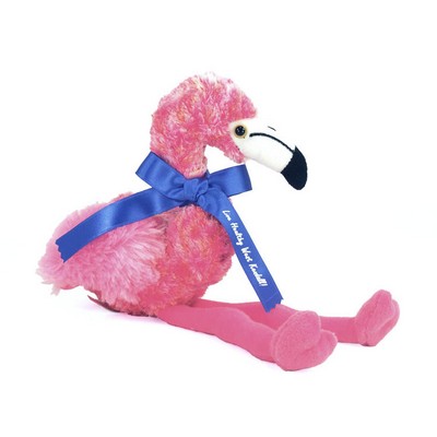 8" Flavia Flamingo Stuffed Bird w/Ribbon & One Color Imprint