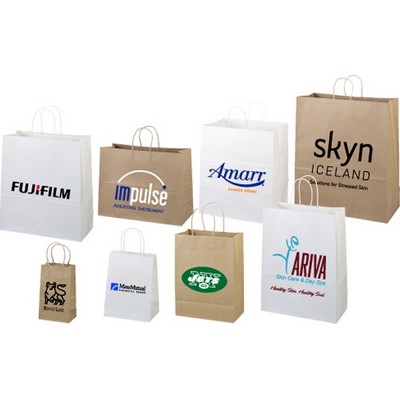 Natural Kraft Paper Shopping Bags w/Foil Imprint (14"x 10"x 15-1/2")