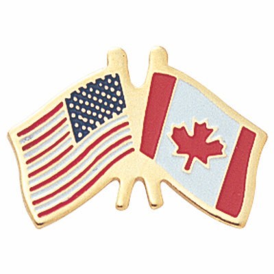 7/8" American & Canadian Crossed Flags Etched Enameled Pin