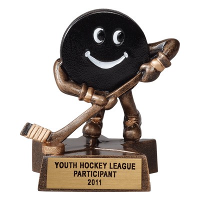 4" Resin Hockey Trophy w/Mylar Strip Engraving Plate