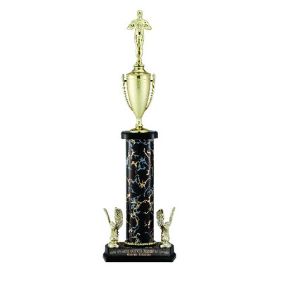 23½" Single Marbled Column Trophy w/Cup & Figure (Sold Separately)