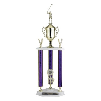 35" Black Splash 3-Column Trophy w/Cup, Takes Figure, & Riser-Holds 2" Insert