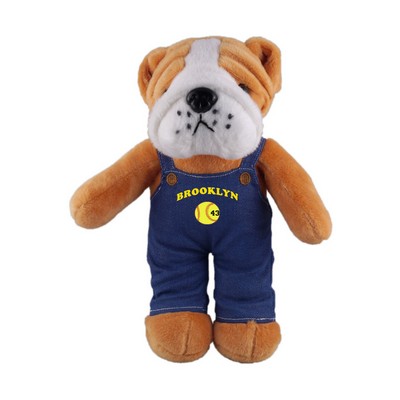 Soft Plush Stuffed Bulldog in denim overall.