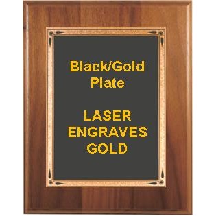 Walnut Step-Edge 9" x 12" Plaque - W/ 7" x 10" Black/Gold Teardrop Plate