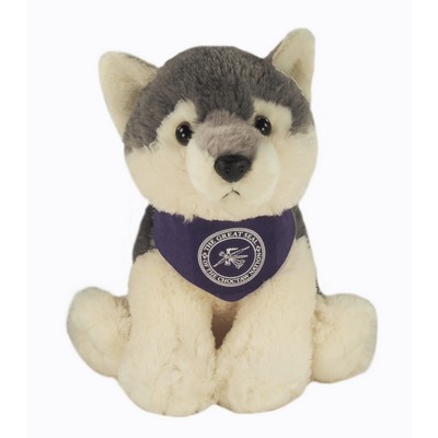 15" Wolf Stuffed Animal w/Bandana & One Color Imprint