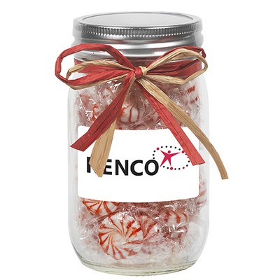 16 Oz. Glass Mason Jar w/ Raffia Bow (Starlight Mints)