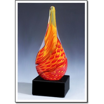 Solar Flare Art Glass Sculpture w/ Marble Base (4.5"x13.75")