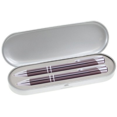 JJ Series Pen and Pencil Gift Set in Silver Tin Gift Box with Hinge Cover - Gunmetal pen