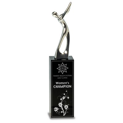 9 1/2" Silver Metal Golf Figure on Black Crystal Pedestal