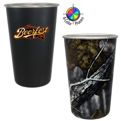 16 Oz. Brushed Stainless Pint Mixing Glass with Rolled Lip - 4 Color Process