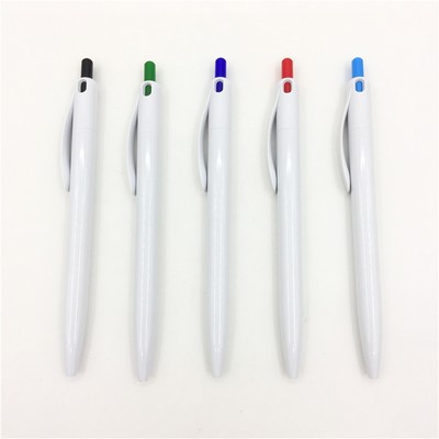 White barrel with color trim plastic ball pen