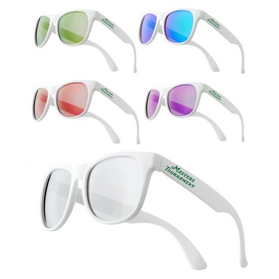 Union Printed - White Frames Reflector Mirrored Color Lens Sunglasses - UV 400 Protection