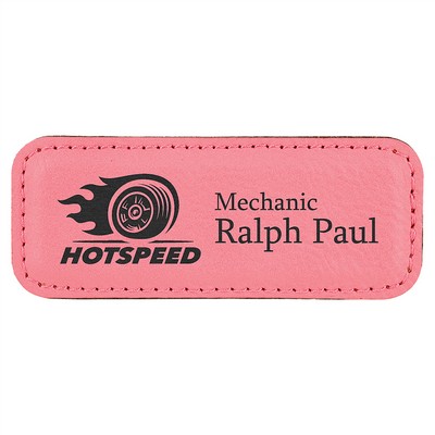 Pink Laserable-Leathette 1-1/4"H Rounded-Square Badge w/Magnet