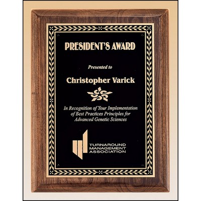 Airflyte® Walnut Piano-Finish Plaque w/Brass Plate & Gold Leaf Design Border (9"x 12")