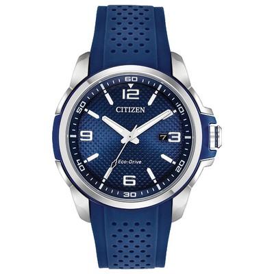 Citizen Men's Eco-Drive AR Watch, Stainless Steel with Blue Poly Strap, Blue Dial