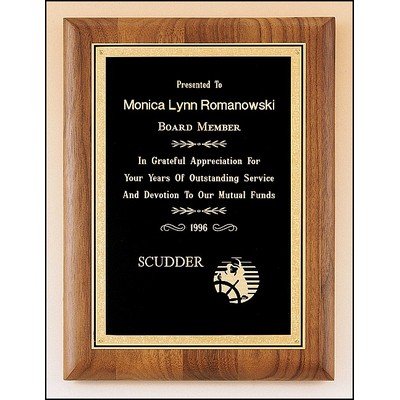 American Walnut Plaque w/Black Textured Plate & Gold Florentine Border (8"x 10.5")