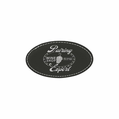 3 1/4" x 1 3/4" Black/Silver Leatherette Oval Badge w/ Magnet