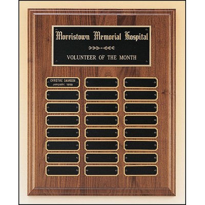 American Walnut Perpetual Plaque w/24 Black Brass Plates & Squared Corners (12"x 15")