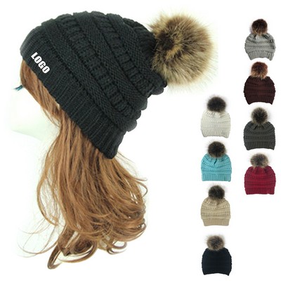 Knit Sports Pompon Beanie Hat