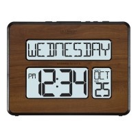 Walnut Atomic Digital Wall Clock w/Indoor Temperature