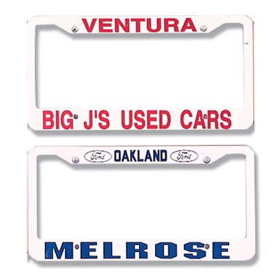 White Plastic Silk Screened License Plate Frame