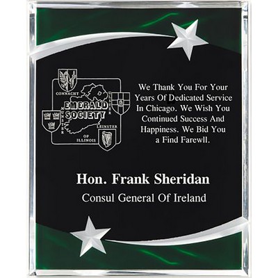 Green Crystal Edge Shooting Star on Marble Acrylic Plaque Series, Small (8"x10")