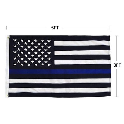 Thin Blue Line 3'x5' Polyester Embroidered American Flag