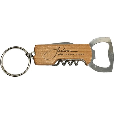 Wood Bottle Opener - Keychain Bottle Opener/Corkscrew Combo