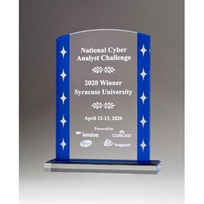 Clear Acrylic Award w/ Blue Edges and Silver Stars (5 1/2" x 6 3/4)