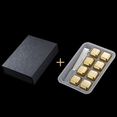 Gold 8 PCS Stainless Steel Ice Cube Set Silicone Clip Gift Box