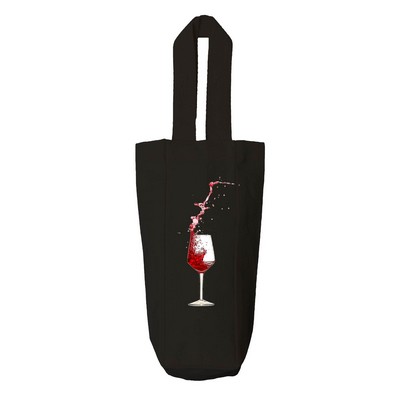 Black Canvas Single Bottle Wine Tote - Full Color Transfer (3" x 10.5" x 3")