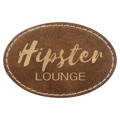 Oval Engraved Patch with Adhesive, Rustic Faux Leather, 3" x 2"