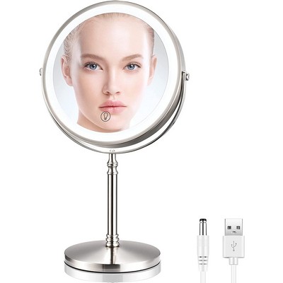 Rechargeable Lighted Makeup Mirror with 3 Color Lights 8 Inch 10X Magnifying Double Sided