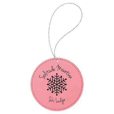 Pink Laserable Leatherette Round Ornament, 4"x4"