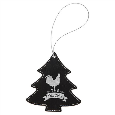 Black-Silver Laserable Leatherette Tree Ornament, 4"x4"