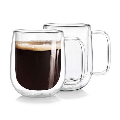 12Oz Glass Coffee Mugs Double-Wall Borosilicate Cups