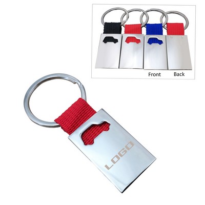 Metal Keychain W/ Colored Webbing - Car Shape