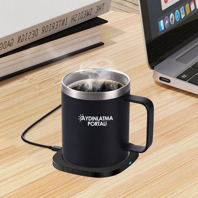 Stainless Steel Smart Mug Warmer with Wireless Phone Charger