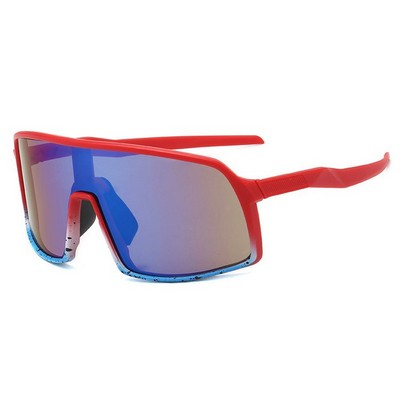 Goggle Sunglasses - Blue Mirror Lenses - Red/Blue Frames