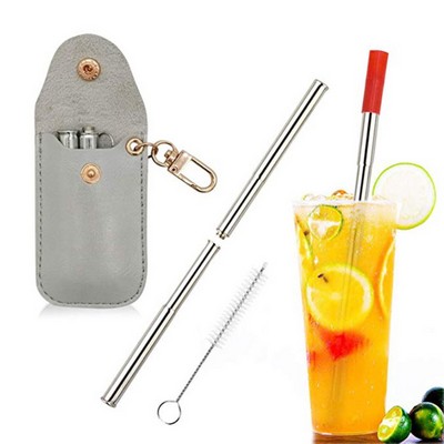 Stainless Steel Reusable Straw With PU Leather Case