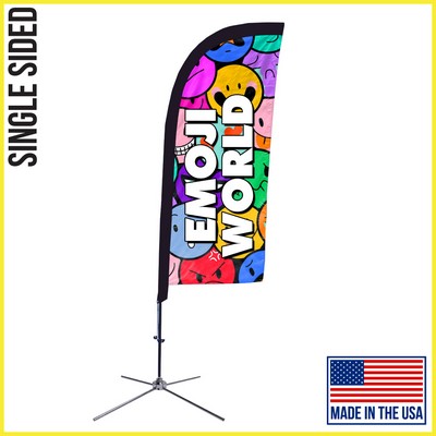 7ft Single Sided Premium Straight Flag with Chrome X Base - Made in the USA