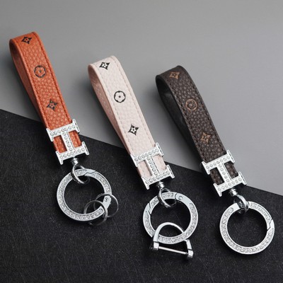 PU leather cord keychain With diamond Ring